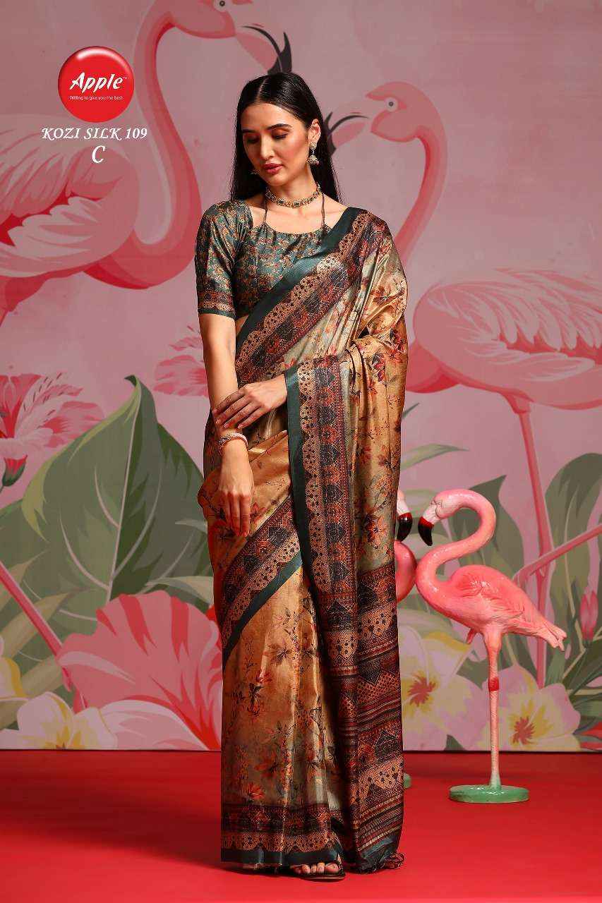 APPLE KOZI SILK 109 AMAZING COLOUR MATCHING SAREES WHOLESALE FACTORY PRICE