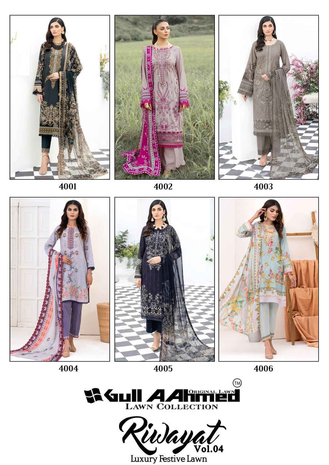 Gull Aahmed Riwayat Vol 4 Lawn Cotton Dress Material 6 pcs Catalogue - Wholesale Factory