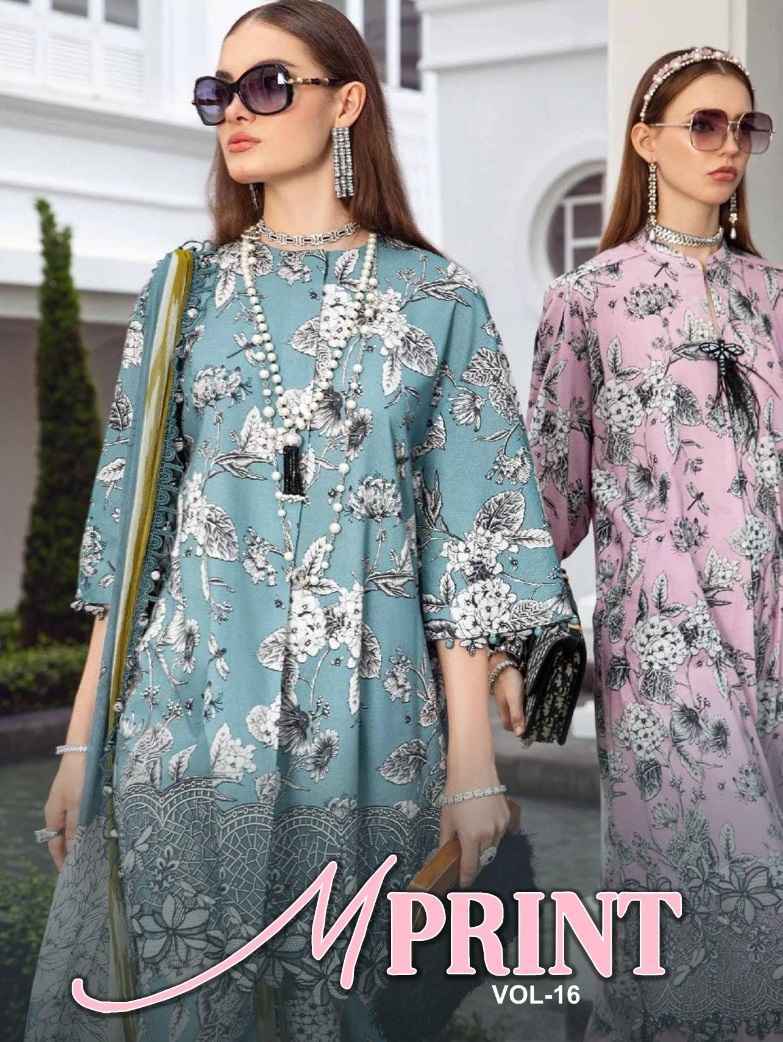 Sharaddha Designer M Print Vol 16 Lawn Cotton Dress Material 6 pcs Catalogue chiffon dupatta - Wholesale Factory