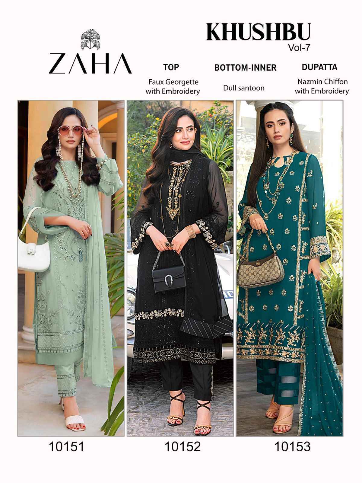 Zaha Khushbu Vol 7 Georgette Dress Material 3 pcs Catalogue - Wholesale Factory Surat