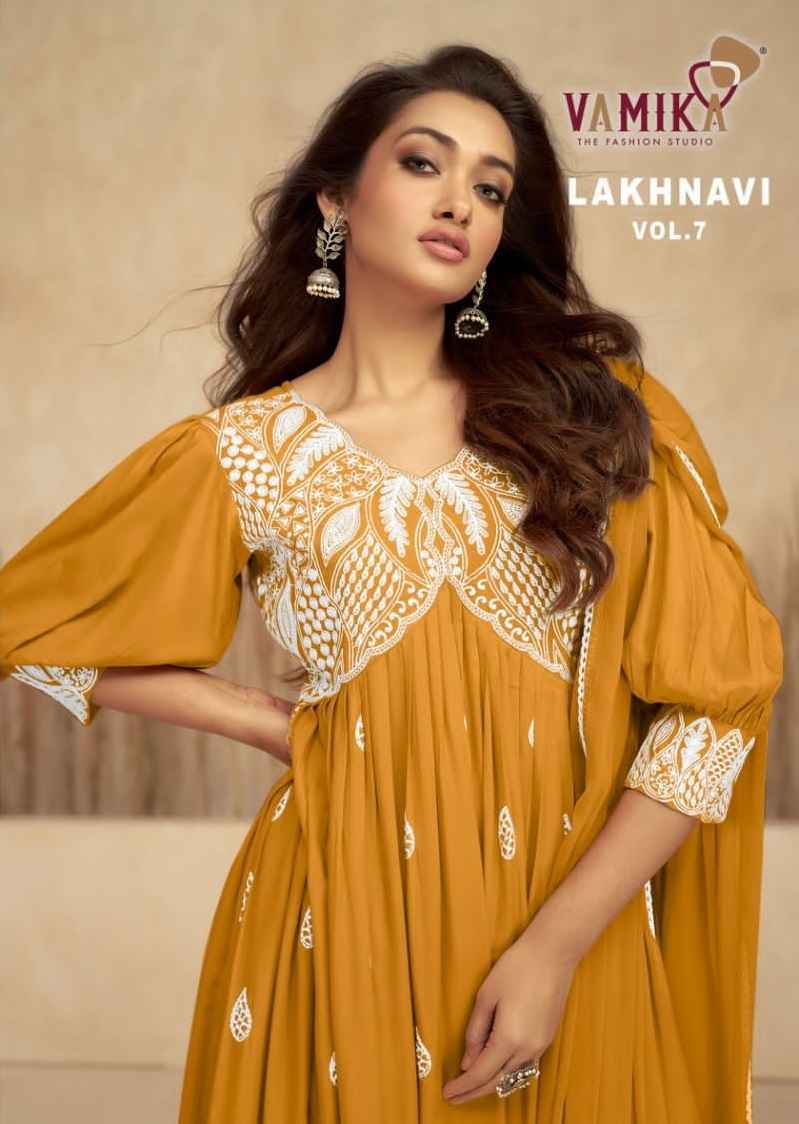 Vamika Lakhnavi Vol 7 Readymade Rayon Dress 6 pcs Catalogue