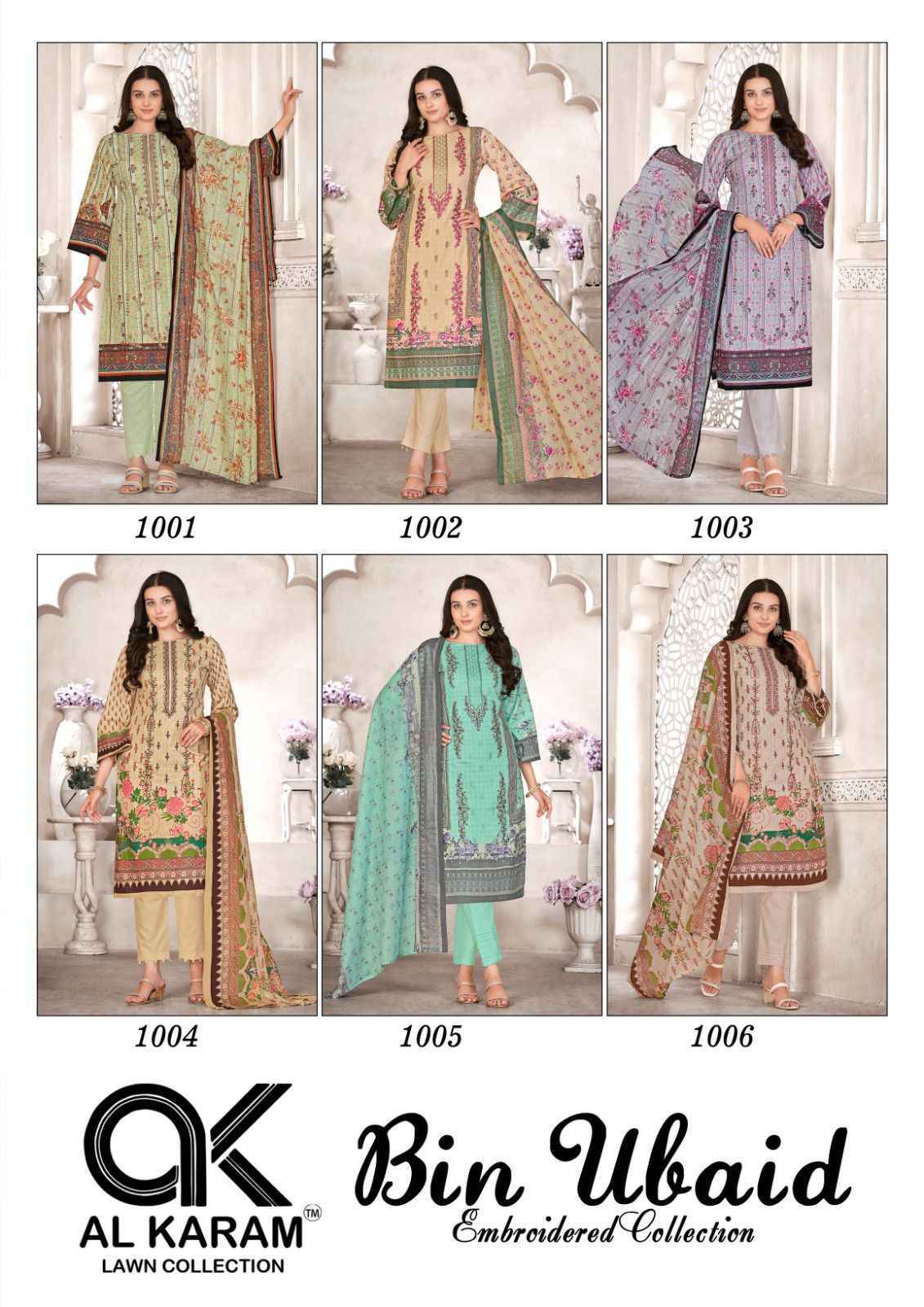 Al Karam Bin Ubaid Embroidered Collection Cotton Dress Material 6 pcs Catalogue