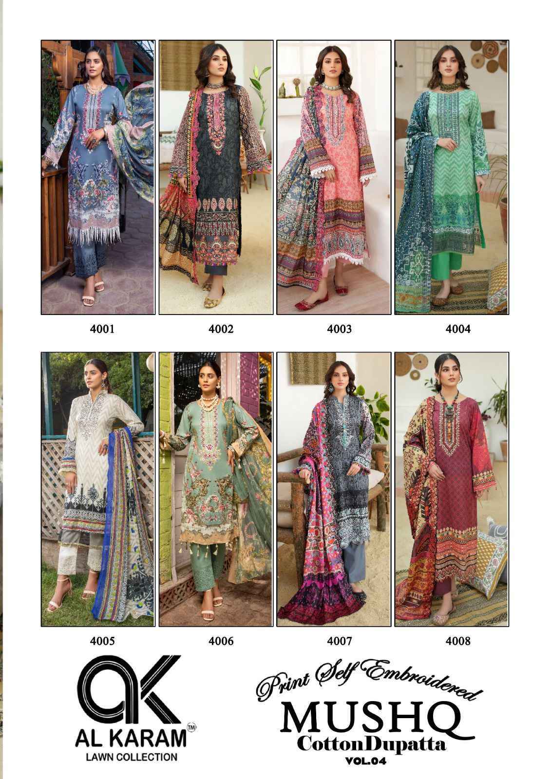 AL Karam Mushq Cotton Dupatta Vol 4 Cotton Dress Material 8 pcs Catalogue