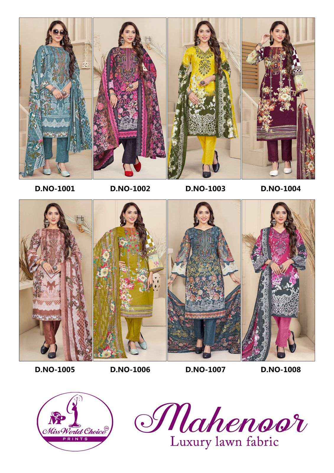 MISS WORLD CHOICE MAHENOOR COTTON PAKISTANI DRESS MATERIAL ( 8 PCS CATALOG )