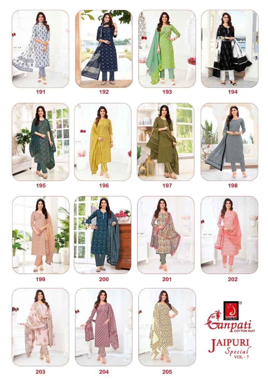 Ganpati Jaipuri Special Vol 7 Pure Cotton Readymade Suits ( 15 Pcs Catalog )
