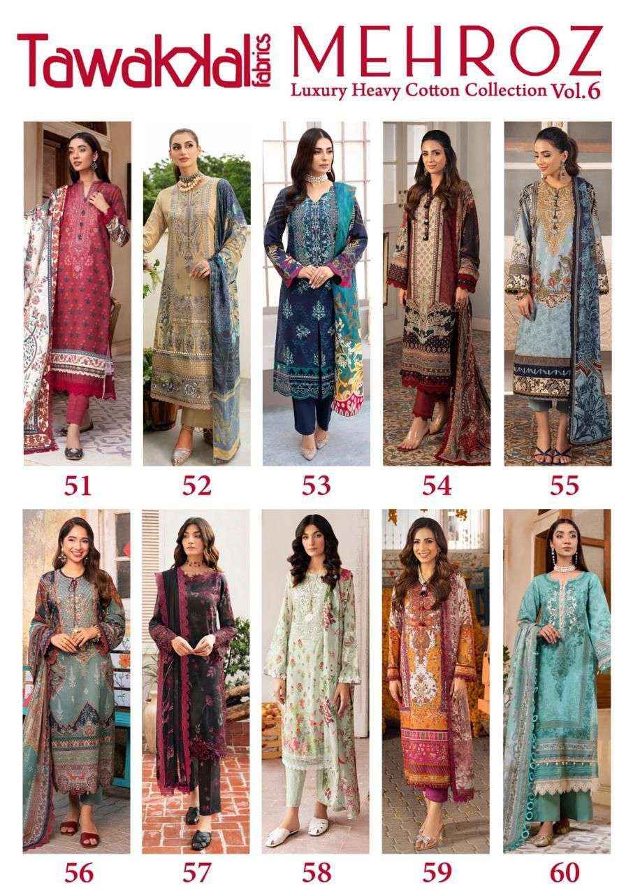 TAWAKKAL FABRICS MEHROZ VOL 6 PAKISTANI SALWAR KAMEEZ ( 10 PCS CATALOG )