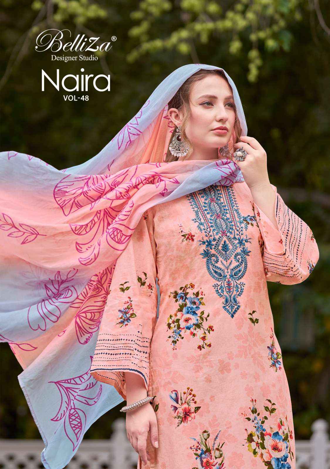 BELLIZA DESIGNER NAIRA VOL-48 PURE COTTON DRESS MATERIAL ( 8 PCS CATALOG )