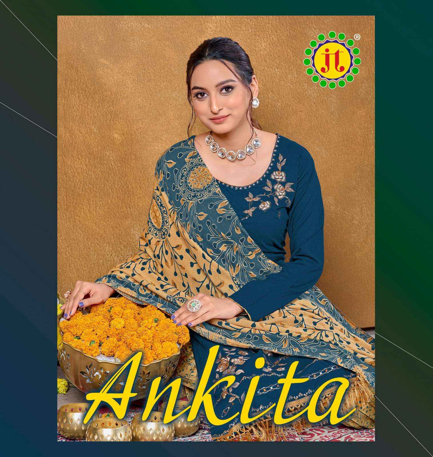 JT ANKITA RAYON PREMIUM WORK DRESS MATERIAL ( 5 PCS CATALOG )