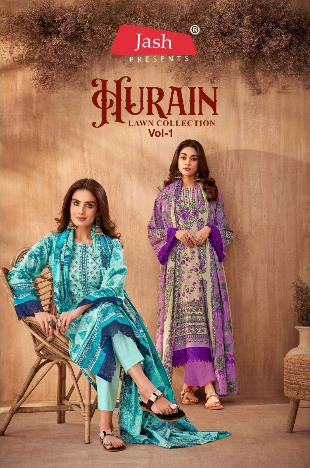 JASH HURAIN VOL 1 LAWN COTTON KARACHI STYLE SUITS ( 8 PCS CATALOG )