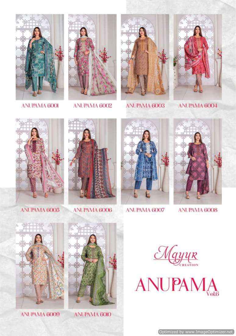 Mayur Anupama Vol 6 Fancy Printed Pure Cotton Suits ( 10 Pcs Catalog )