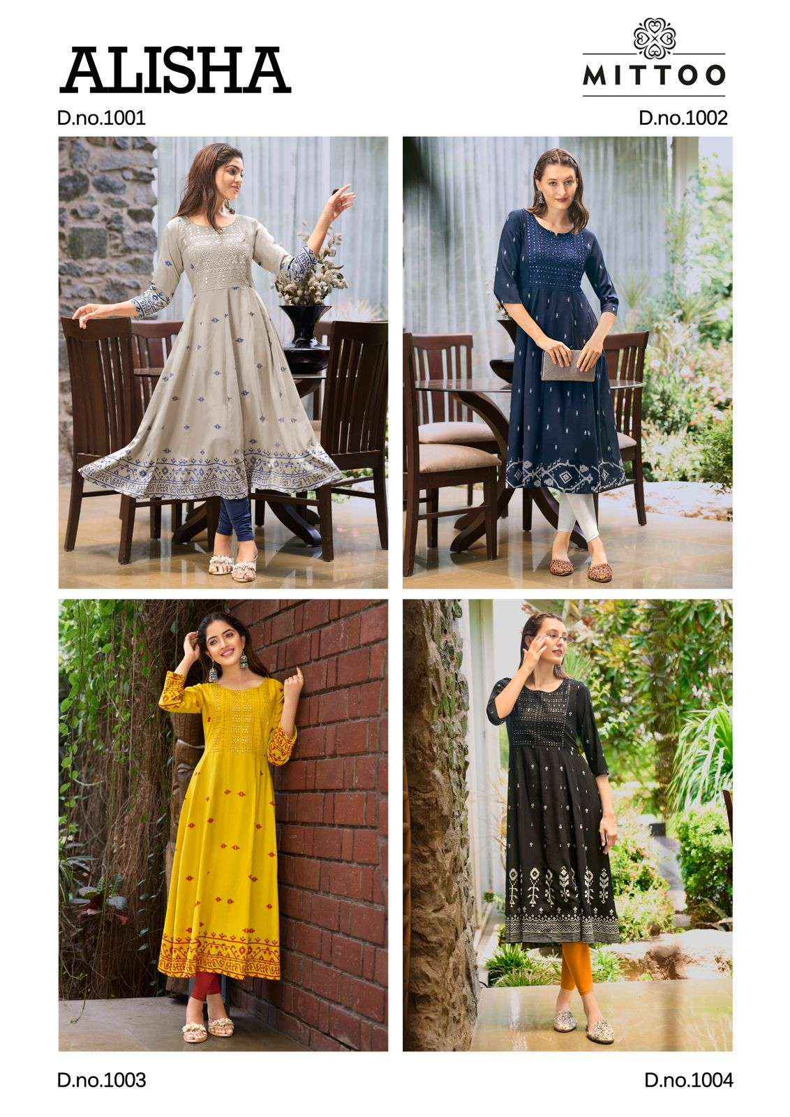 Mittoo Alisha Exclusive Flair Long Gown Kurti New Designs ( 4 Pcs Catalog )