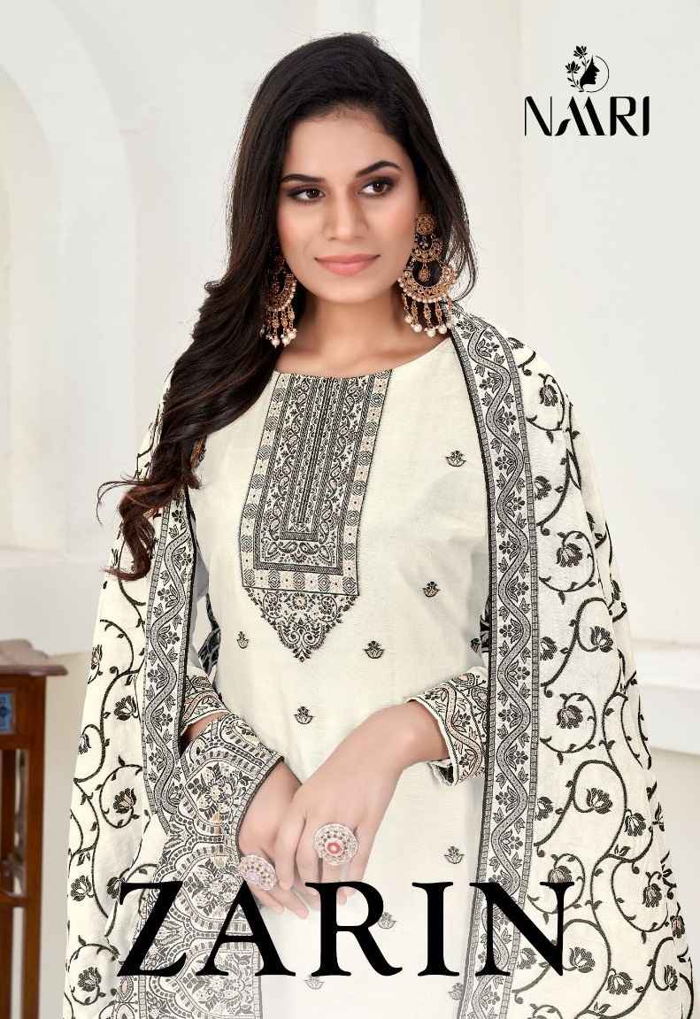 NAARI ZARIN MUSLIN DOLA JACARD BLACK & WHITE DESIGNER SUITS ( 2 PCS CATALOG )