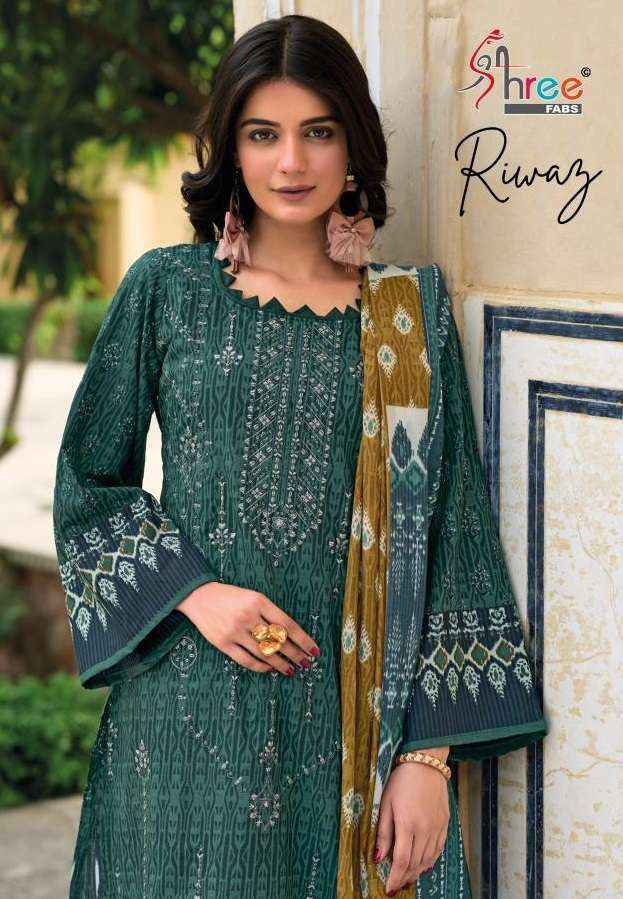 SHREE FABS RIWAZ COTTON EMBROIDERY SUITS ( 4 PCS CATALOG ) CHIFFON DUPATTA