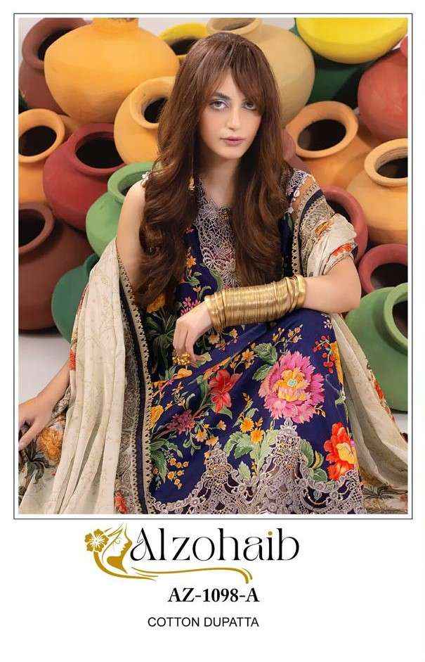 Al Zohaib Az 1098 Colors Pakistani Unstitch Pakistani Suits ( 3 Pcs Catalog )