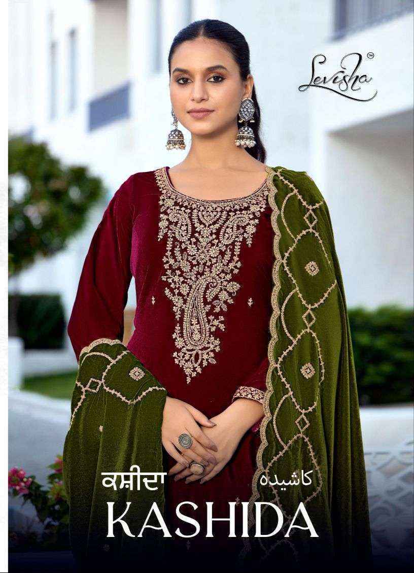 Levisha Kashida Velvet Dress Material Wholesale Market Surat ( 6 pcs Catalogue }