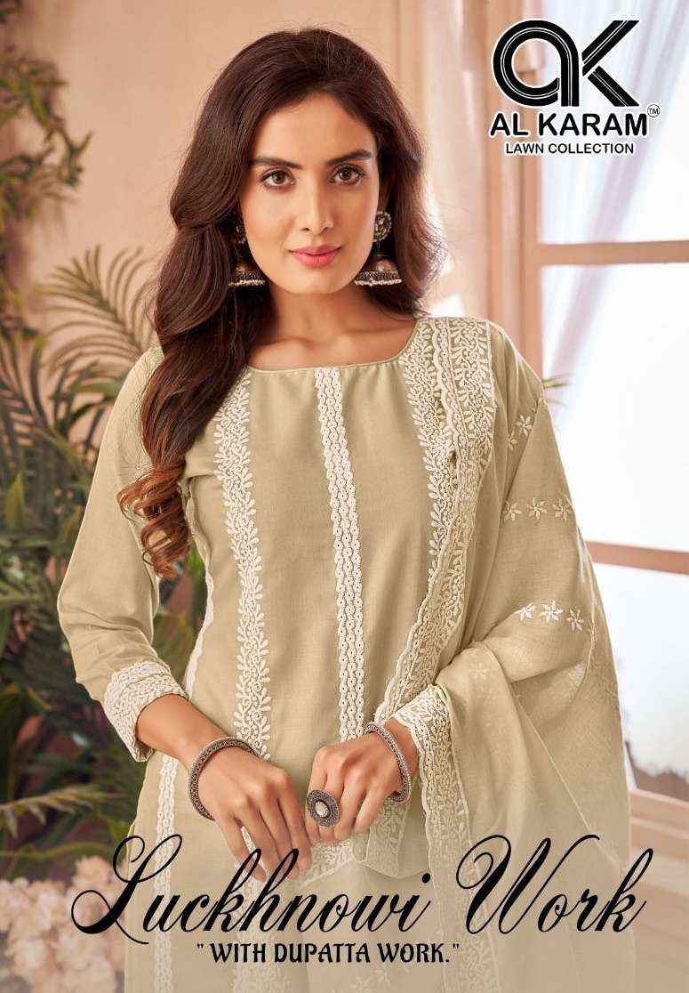 AL KARAM LUCKNOWI WHOLESALE COTTON FANCY WORK DRESS MATERIAL ( 4 PCS CATALOGUE )
