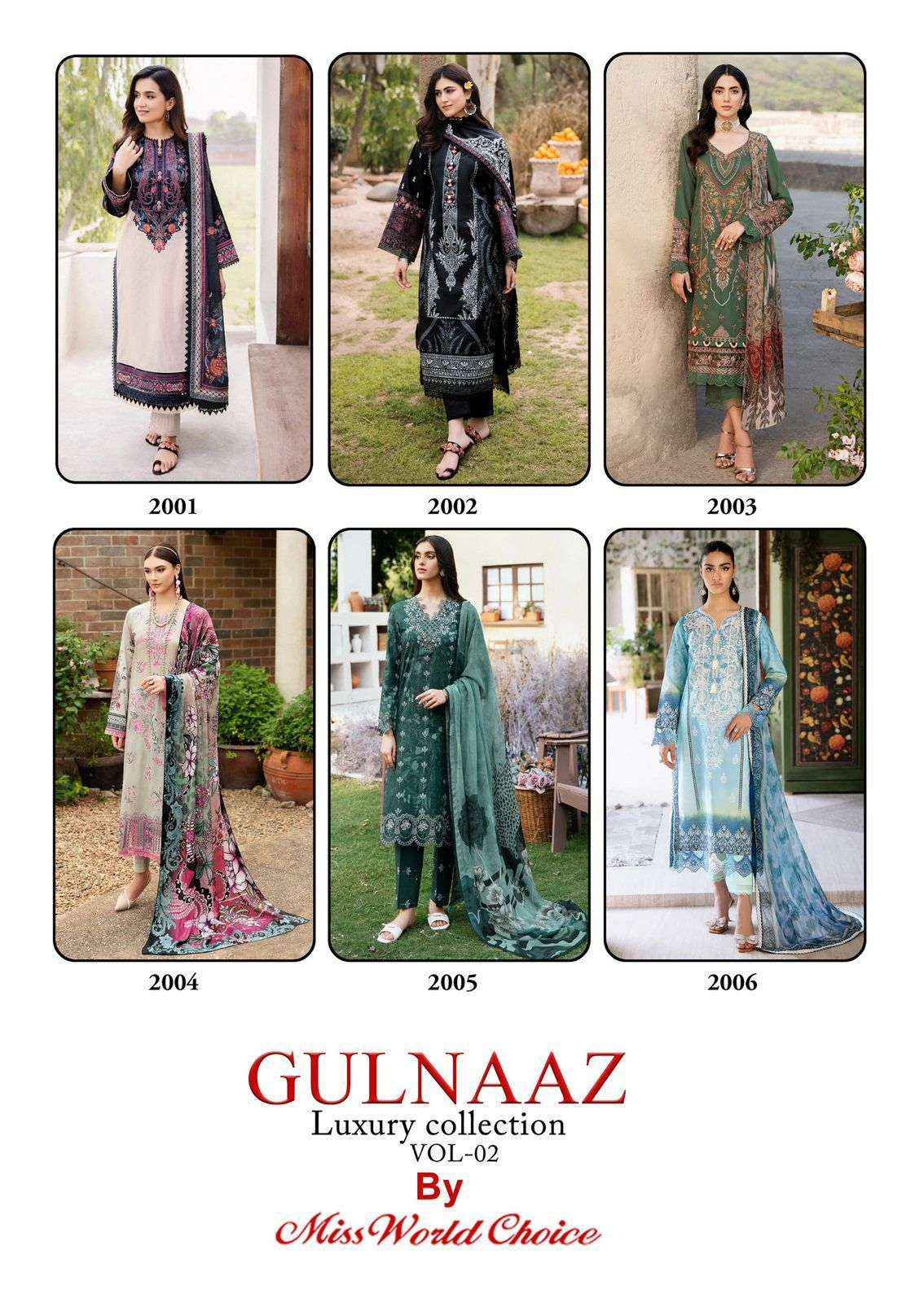 MISS WORLD CHOICE GULNAZ VOL 2 COTTON DIGITAL KARACHI PRINT SUIT ( 6 PCS CATALOGUE )