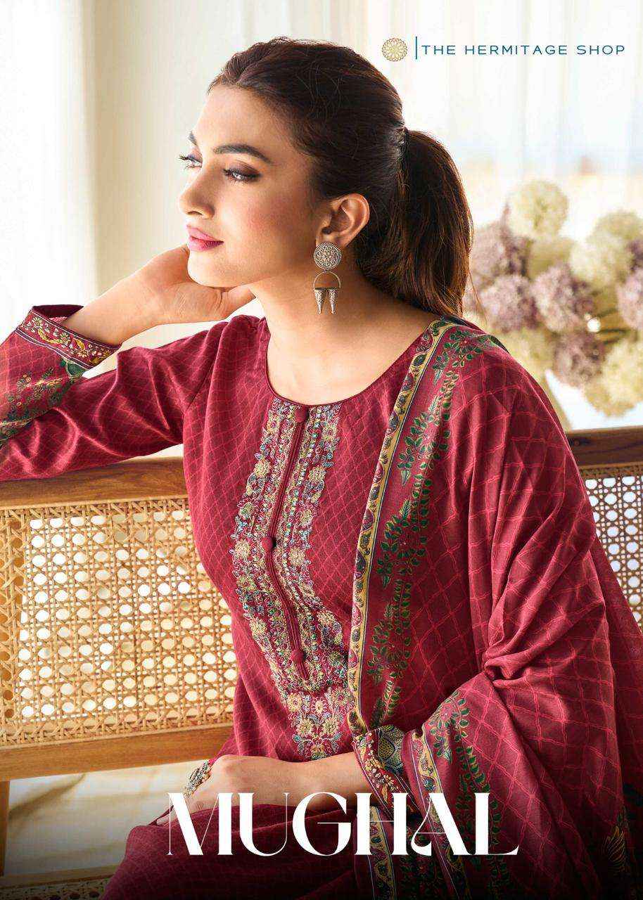 THE HERMITAGE SHOP MUGHAL WHOLESALE JAM SATIN SALWAR SUITS ( 4 PCS CATALOGUE )