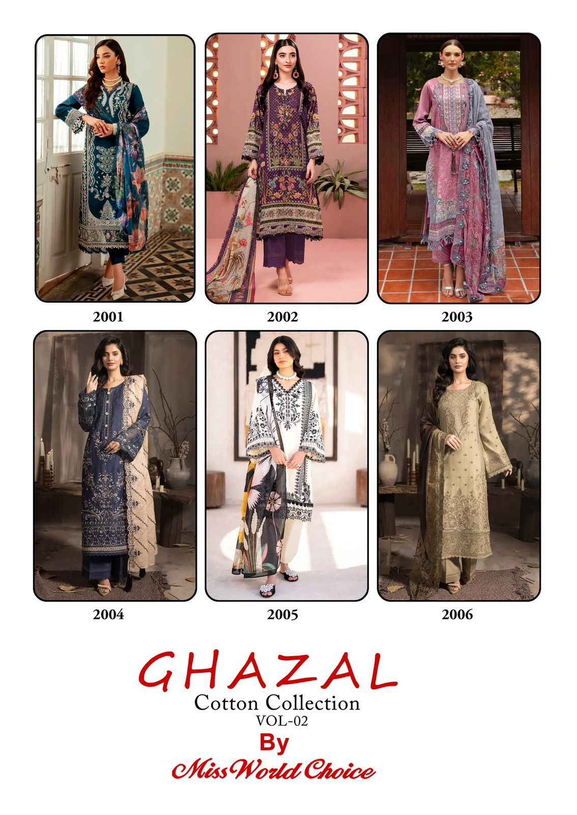Miss World Choice Ghazal Vol 2 Cotton Dress Material ( 6 Pcs Catalogue )