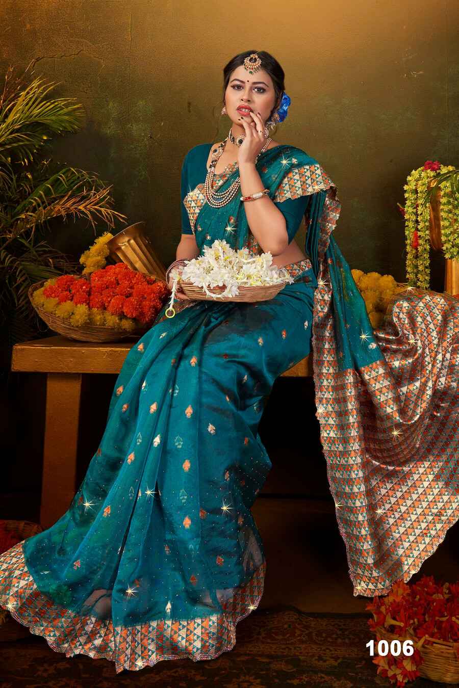 Saroj Gulaal Organza Swarovski Vol 3 Sarees Wholesale Price ( 6 Pcs Catalogue )