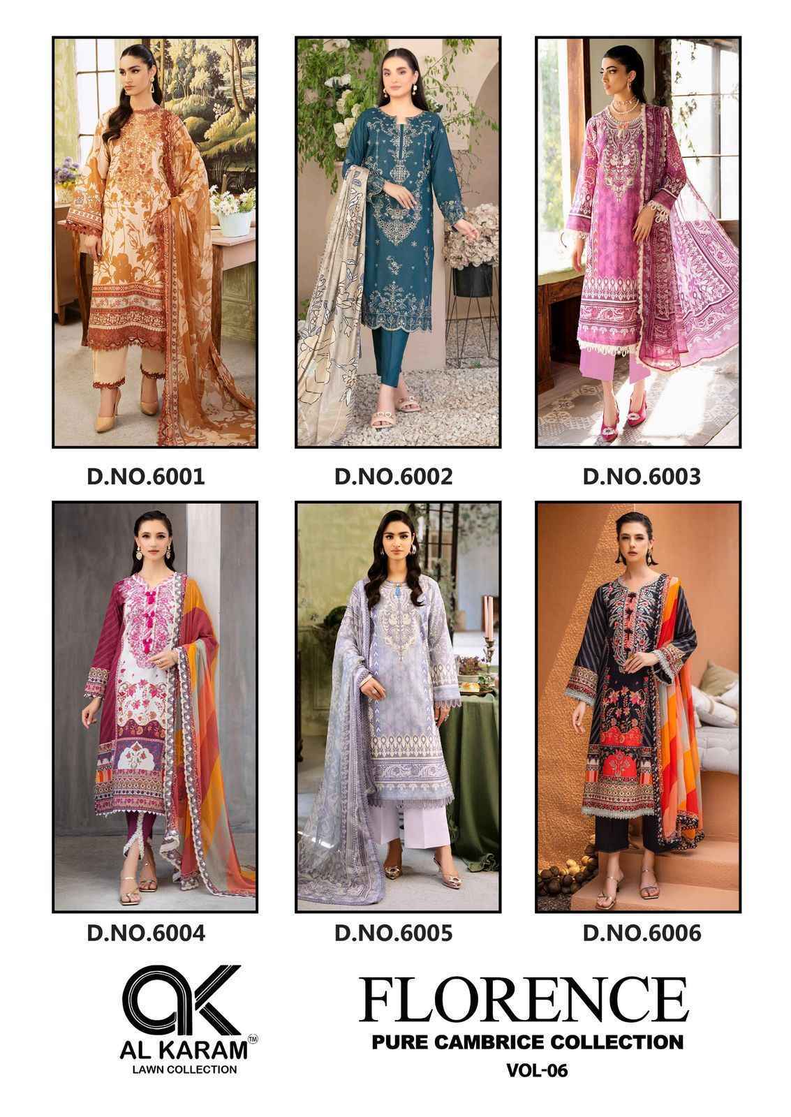 Al Karam Florence Vol-6 Cambric Cotton Pakistani suits ( 6 pcs Catalogue )