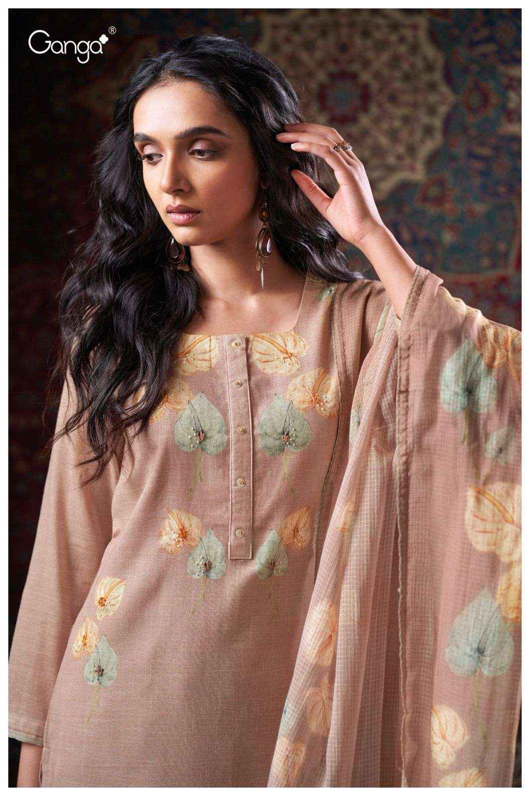 Ganga Fashion Cora 3405 Fancy Work Cotton Dress Wholesale Rate ( 4 Pcs Catalog )