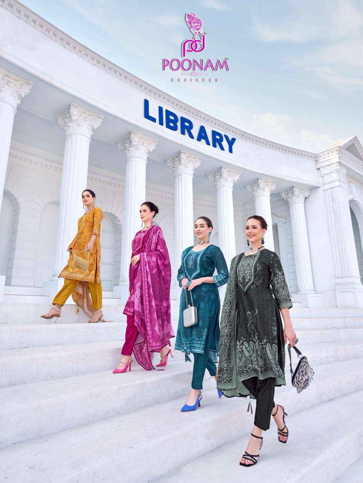 POONAM DESIGNER LIBRARY CREPE DESIGNER READYMADE SUITS ( 5 PCS CATALOGUE )