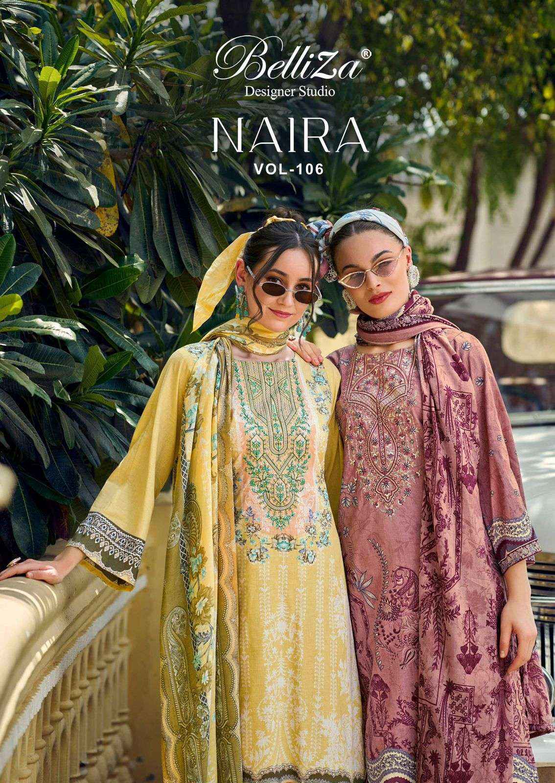 BELLIZA DESIGNER STUDIO NAIRA VOL 106 COTTON PRINT WITH FANCY SUIT WHOLESALE PRICE ( 8 PCS CATALOG )
