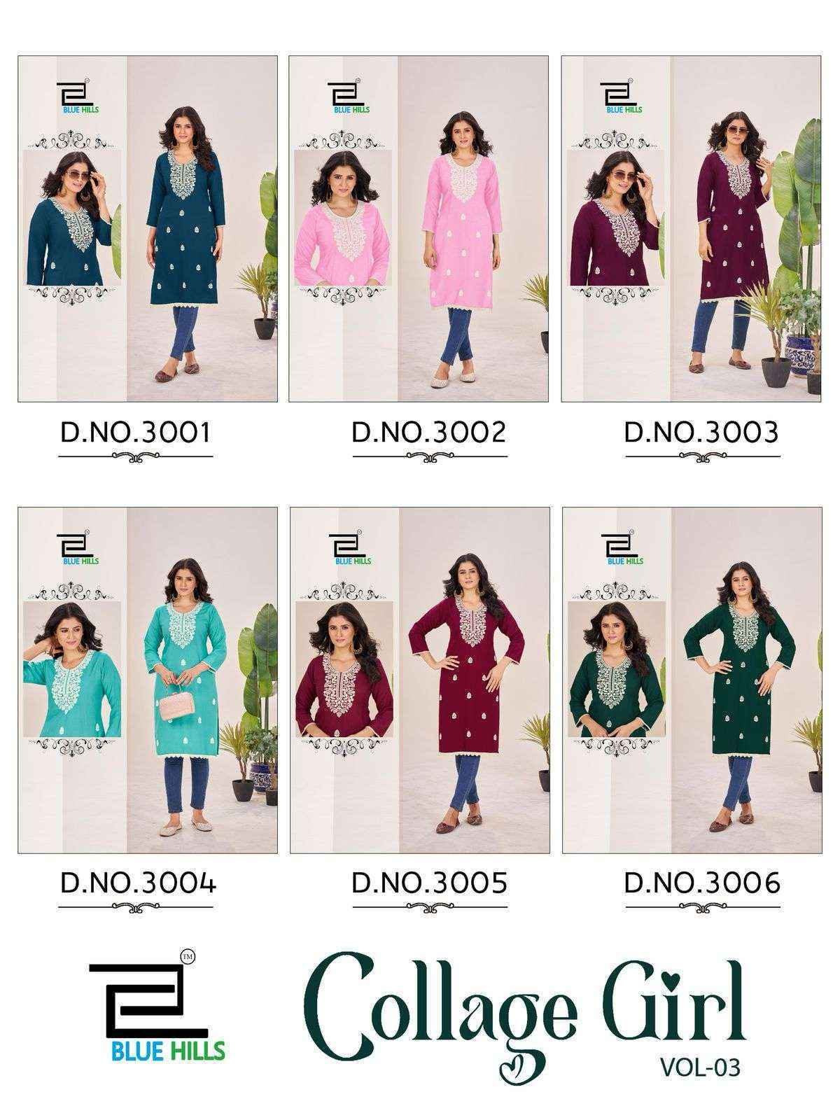 Blue Hills Collage Girl Vol 3 Rayon Readymade Suit Wholesale Rate ( 6 Pcs Catalog )