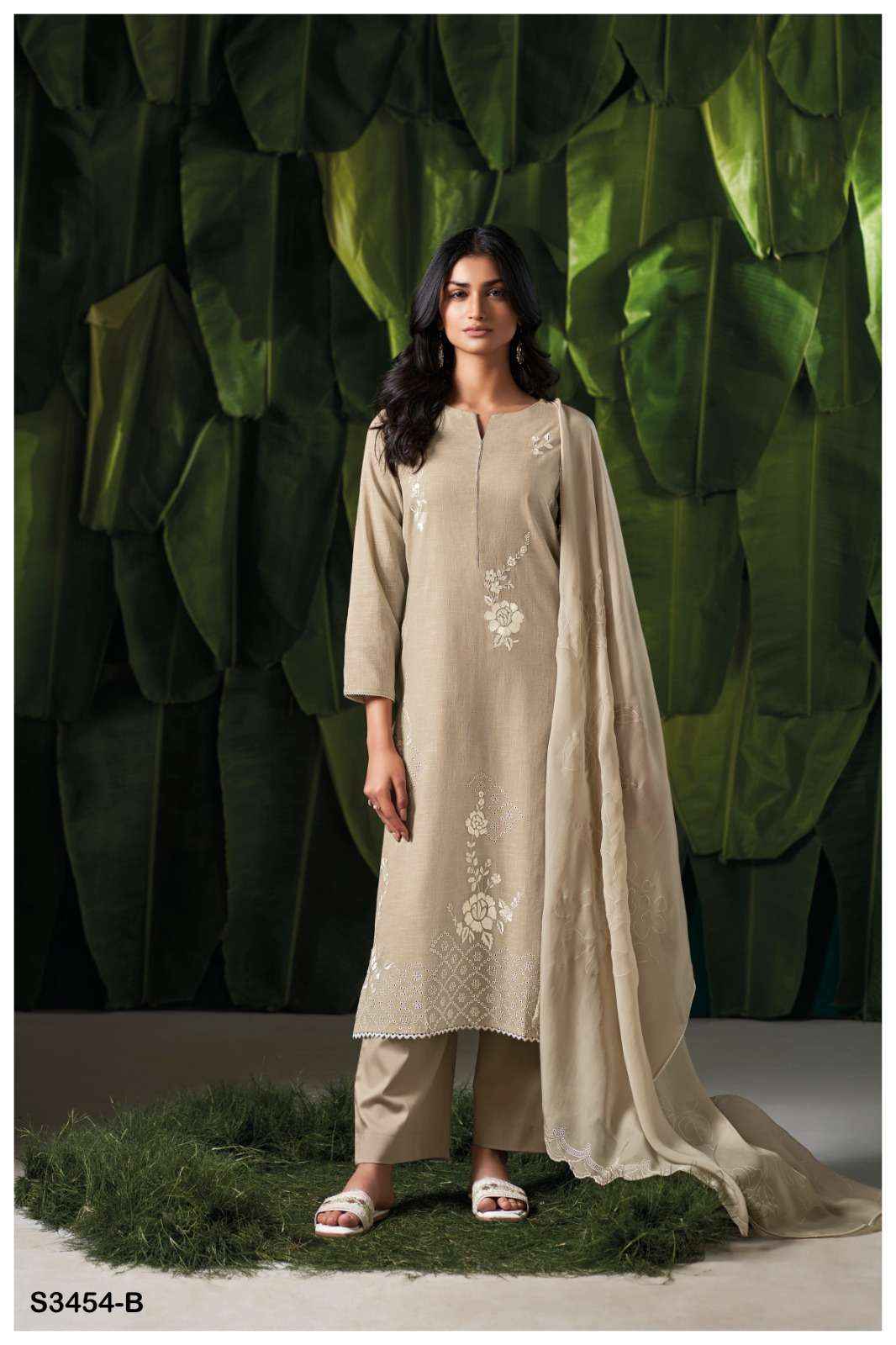 GANGA EBONY 3454 COTTON EMBROIDERY WORK LADIES DRESS WHOLESALE RATE ( 2 PCS CATALOG )