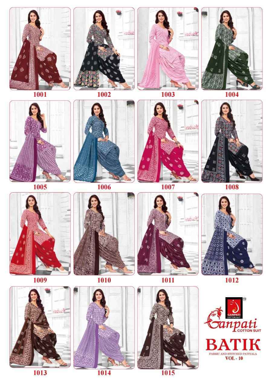 GANPATI BATIK VOL-10 HEAVY LAWN COTTON SALWAR SUITS AT WHOLESALE PRICE ( 15 PCS CATALOG )