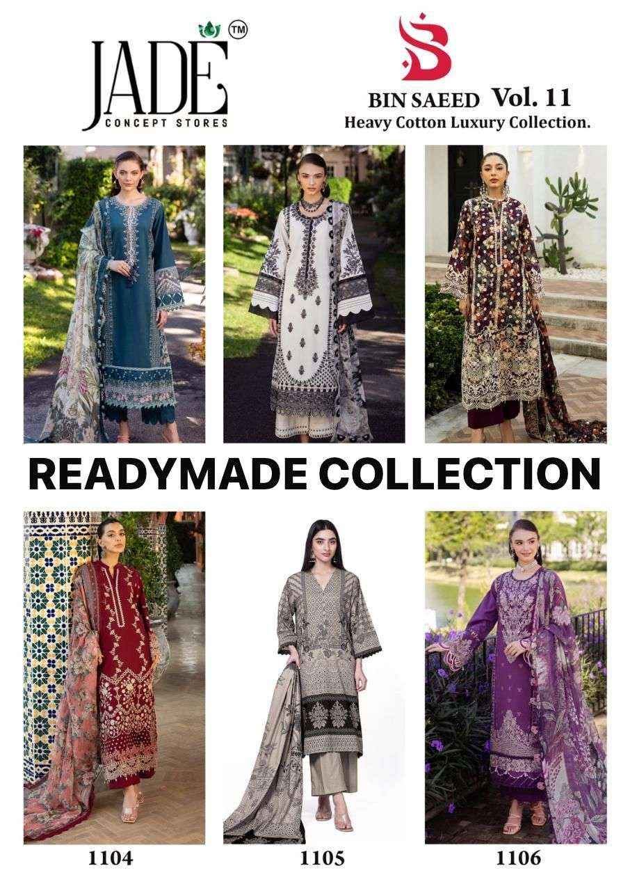 JADE BIN SAEED HEAVY COTTON LUXURY COLLECTION VOL 11 READY MADE COLLECTION WHOLESALE PRICE ( 6 PCS CATALOG )