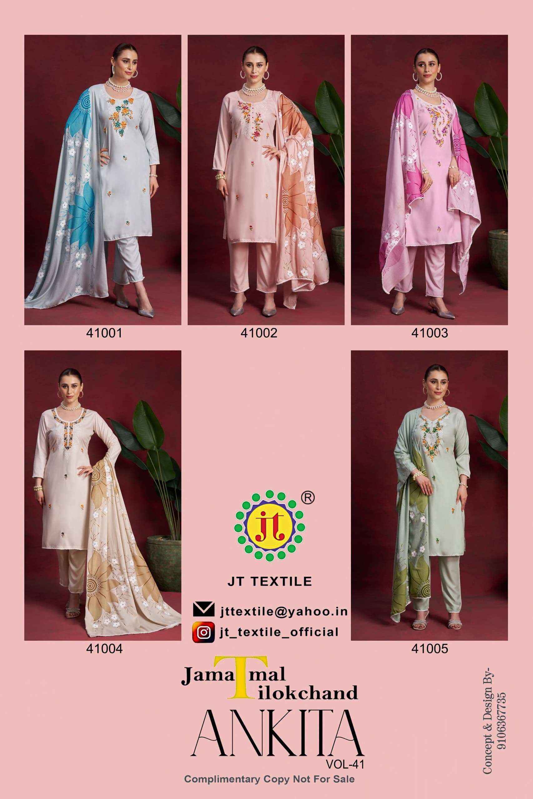 JT ANKITA VOL 41 RAYON FANCY PREMIUM WORKS DRESS MATERIAL ( 5 PCS CATALOG )