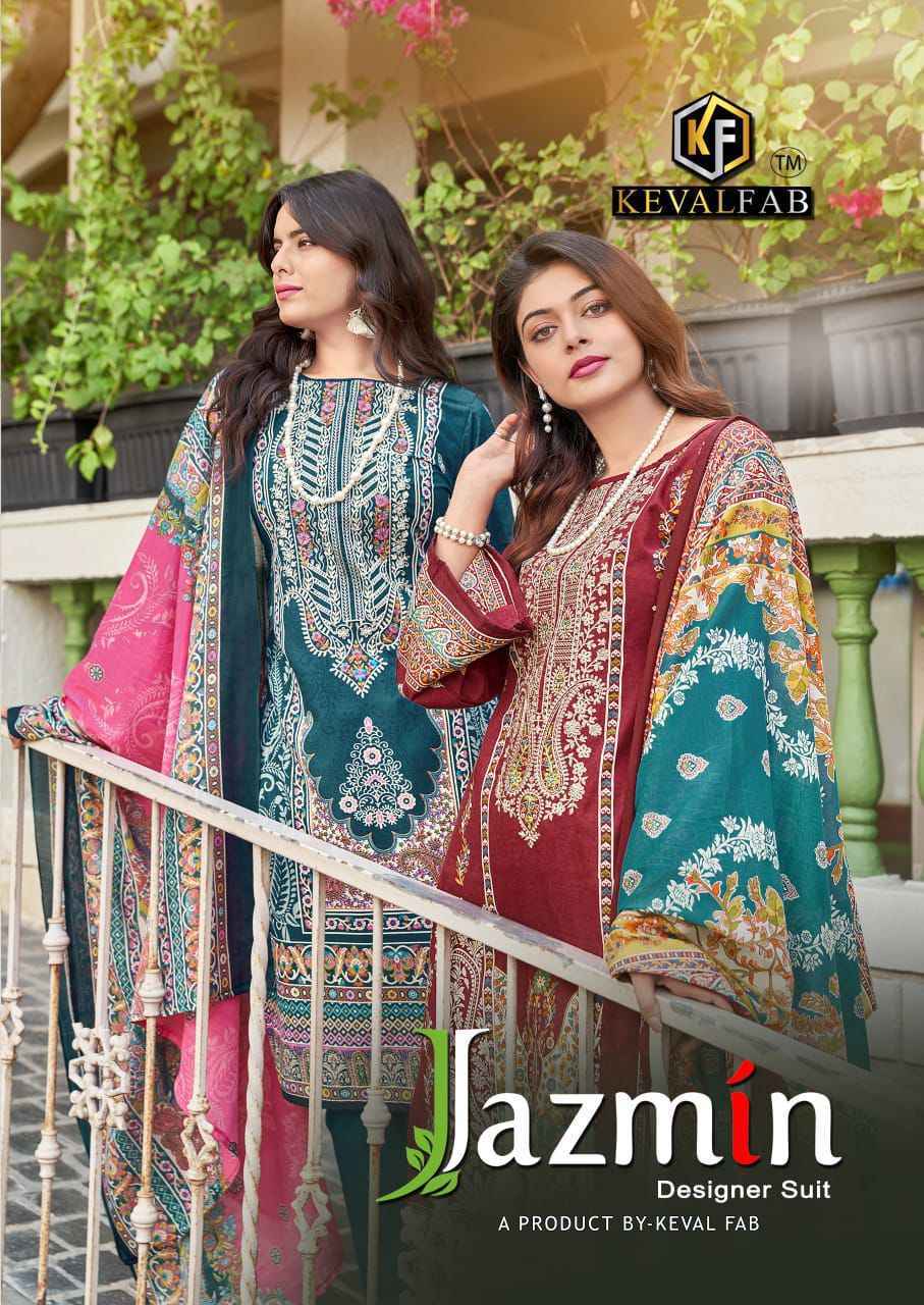 KEVAL FAB JAZMIN COTTON EMBROIDERED DRESS MATERIAL AT WHOLESALE SURAT ( 8 PCS CATALOG )