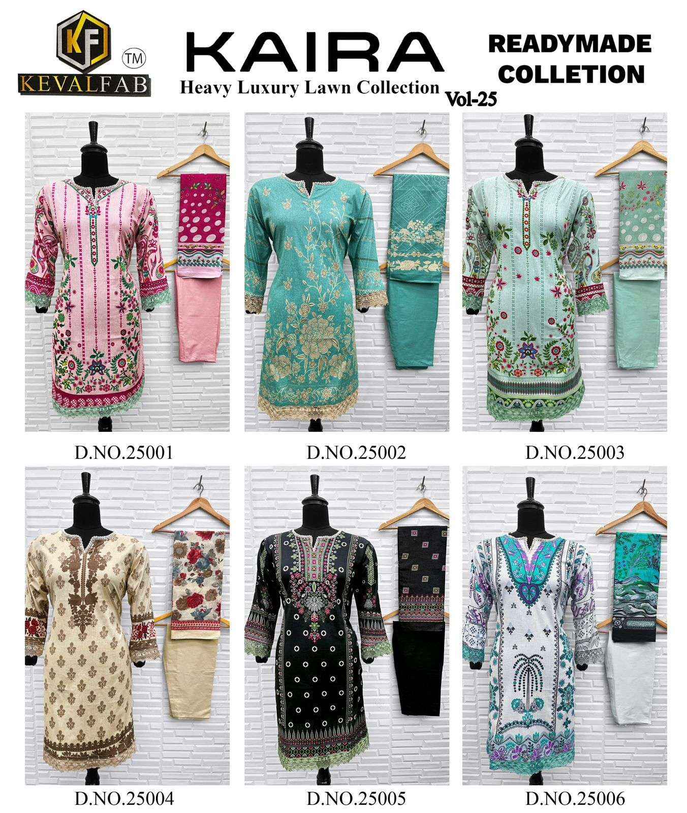 KEVAL FAB KAIRA VOL 25 READYMADE SUIT WHOLESALE RATE ( 6 PCS CATALOG )