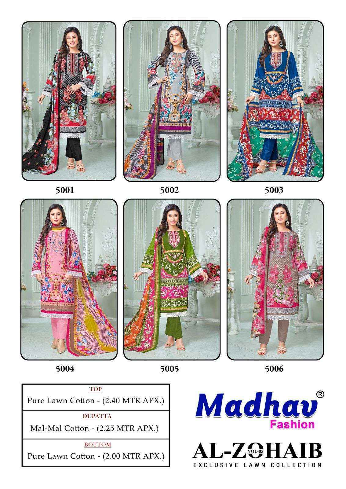 Madhav Fashion Al Zohaib Vol 5 Lawn Cotton Suits Online Shopping ( 6 pcs Catalogue )