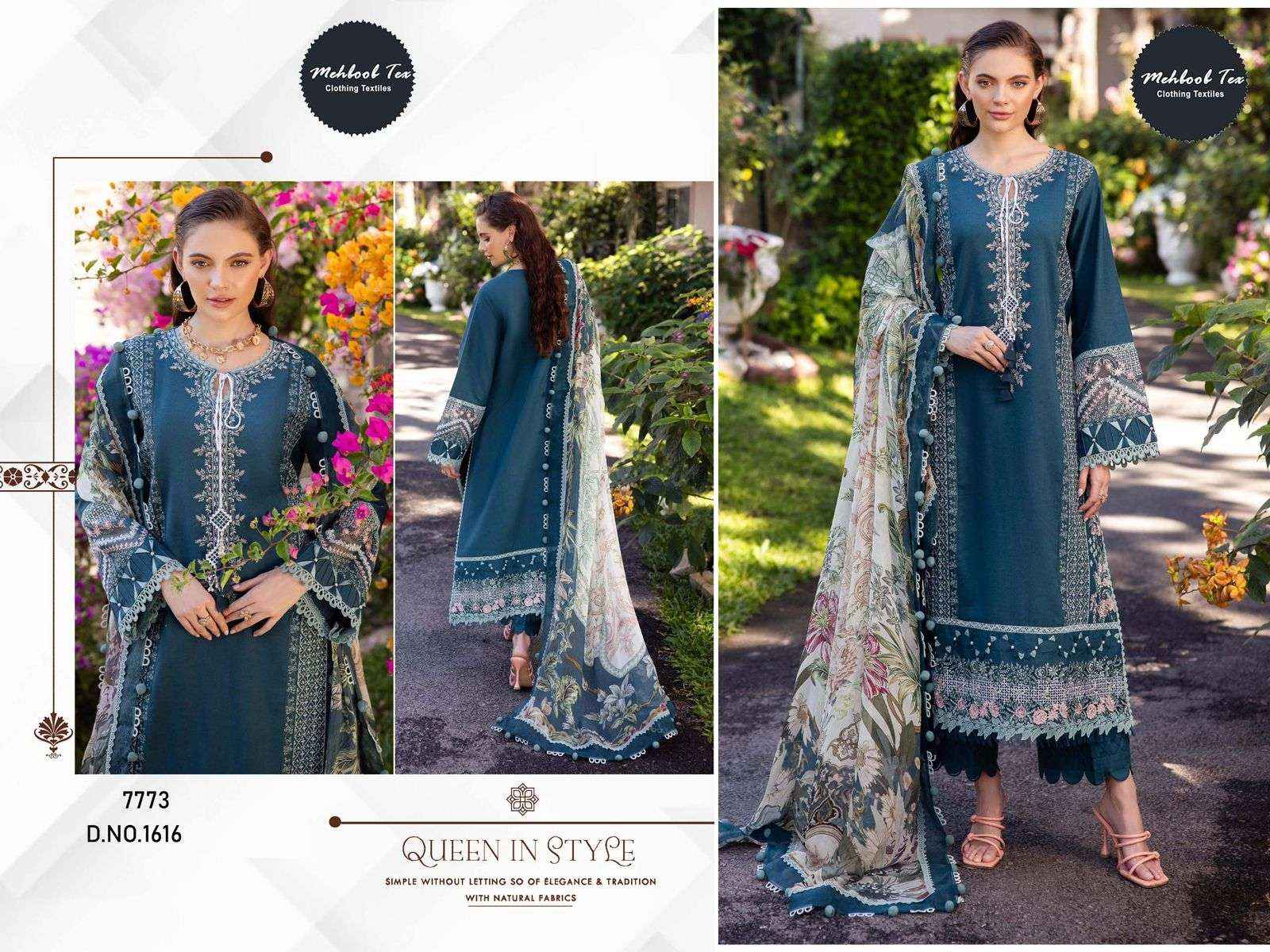 MEHBOOB TEX DESIGN NO - 1616 PURE COTTON HEAVY EMBROIDERED PAKISTANI DRESS WHOLESALE PRICE ( 1 PCS CATALOG )