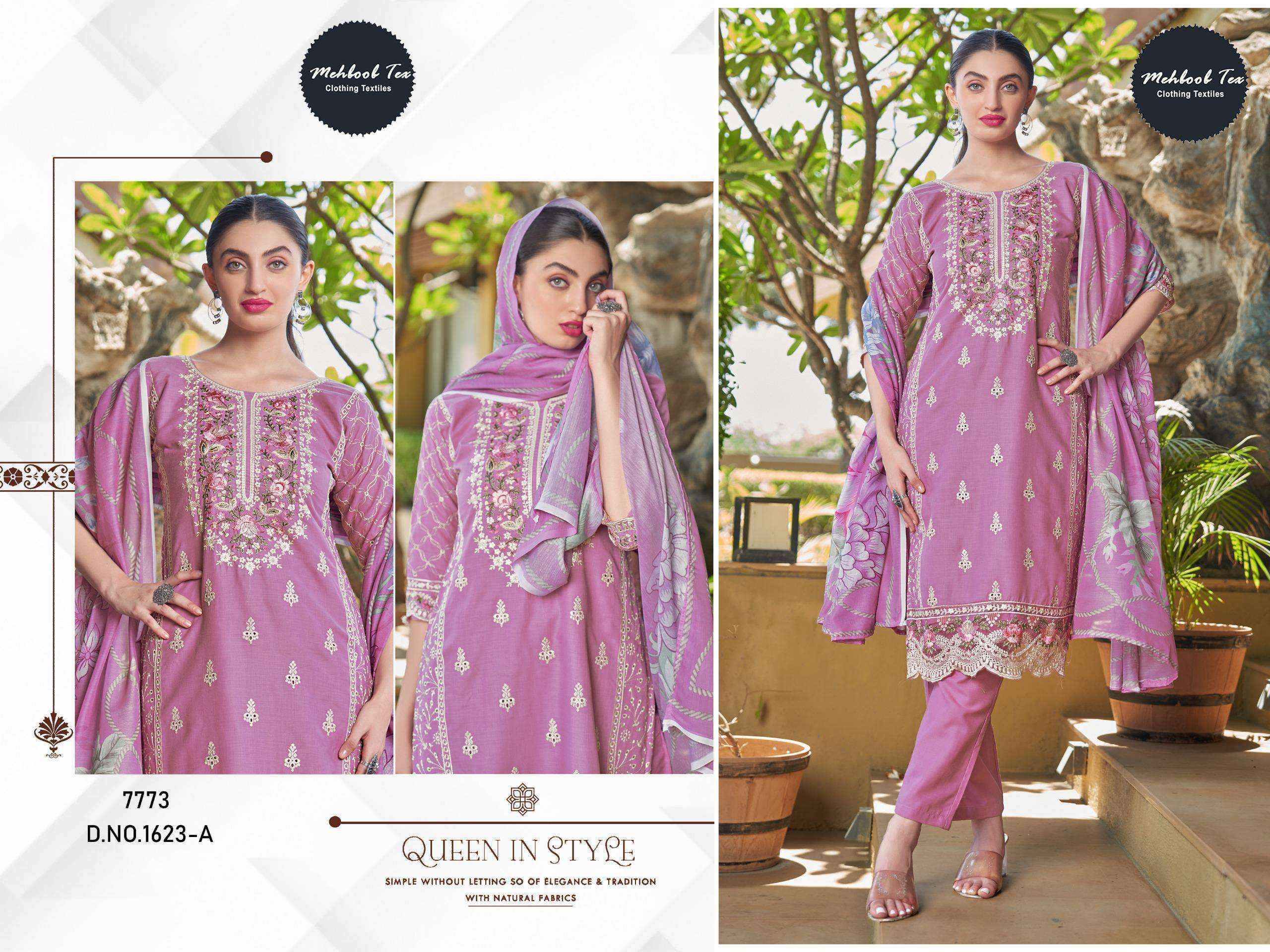 MEHBOOB TEX DESIGN NO - 1623 AB PURE COTTON PRINT HEAVY EMBROIDERED PAKISTANI DRESS MATERIAL WHOLESALE ( 2 PCS CATALOG )