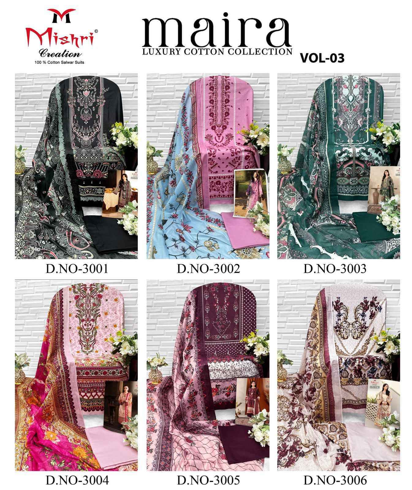MISHRI CREATION MAIRA VOL -3 HEAVY COTTON PAKISTANI SUITS AT WHOLESALE PRICE ( 6 PCS CATALOG )