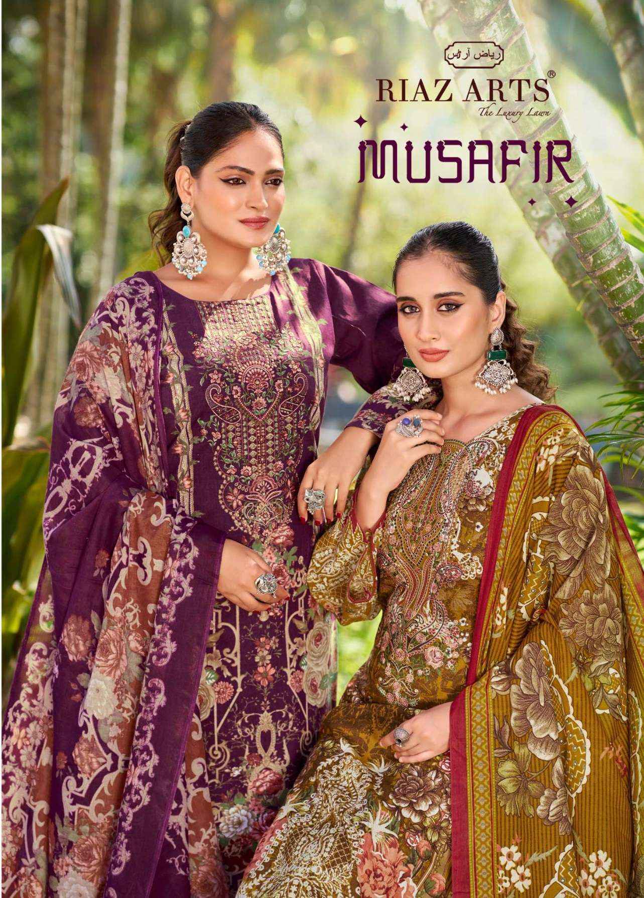 RIAZ ARTS MUSAFIR VOL 24 LAWN COTTON PRINT WITH WORK DRESS WHOLESALE RATE ( 6 PCS CATALOG )