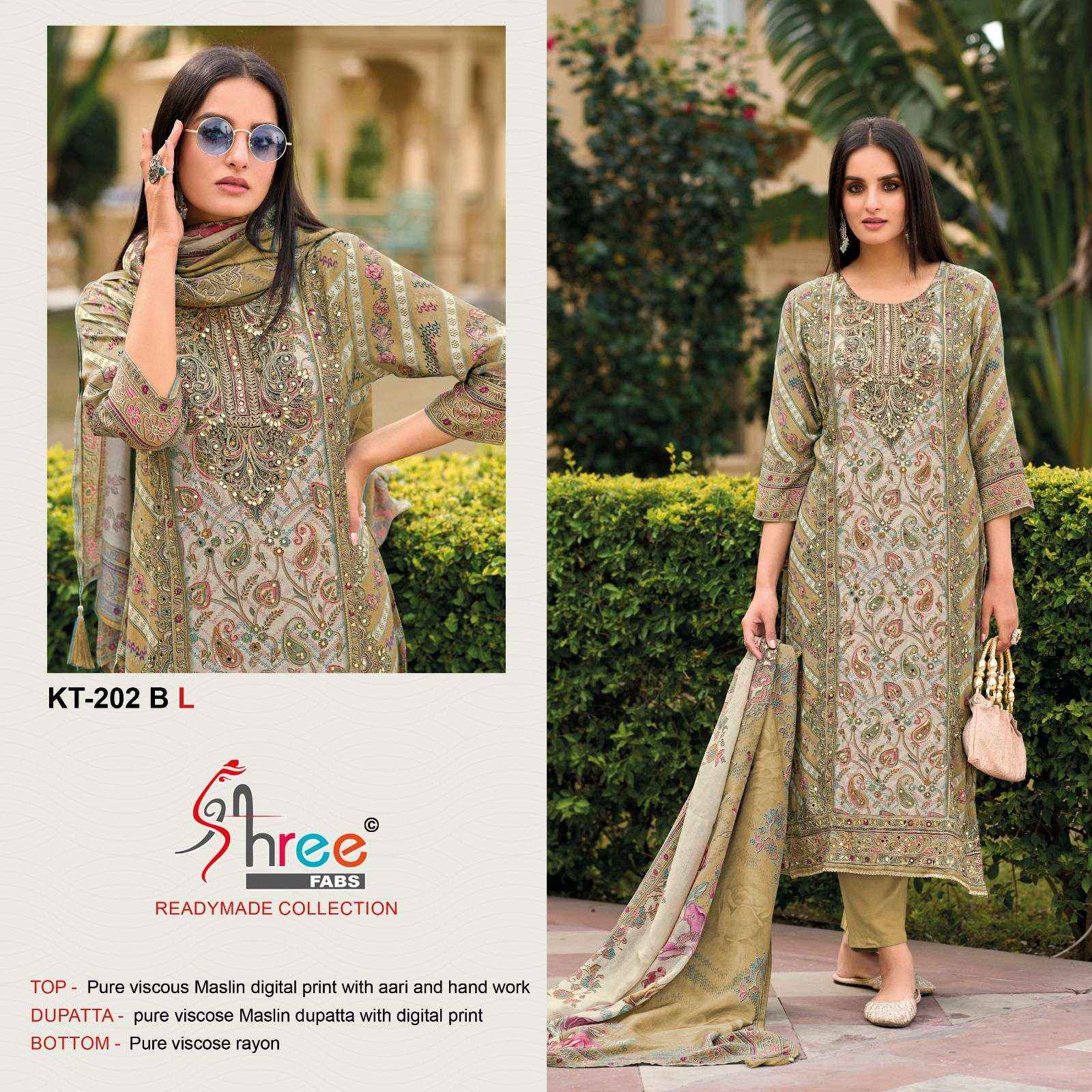 SHREE FABS KT 202 VISCOSE DIGITAL PRINT WITH HAND WORK DESIGNER DRESS WHOLESALE PRICE ( 4 PCS CATALOG )5