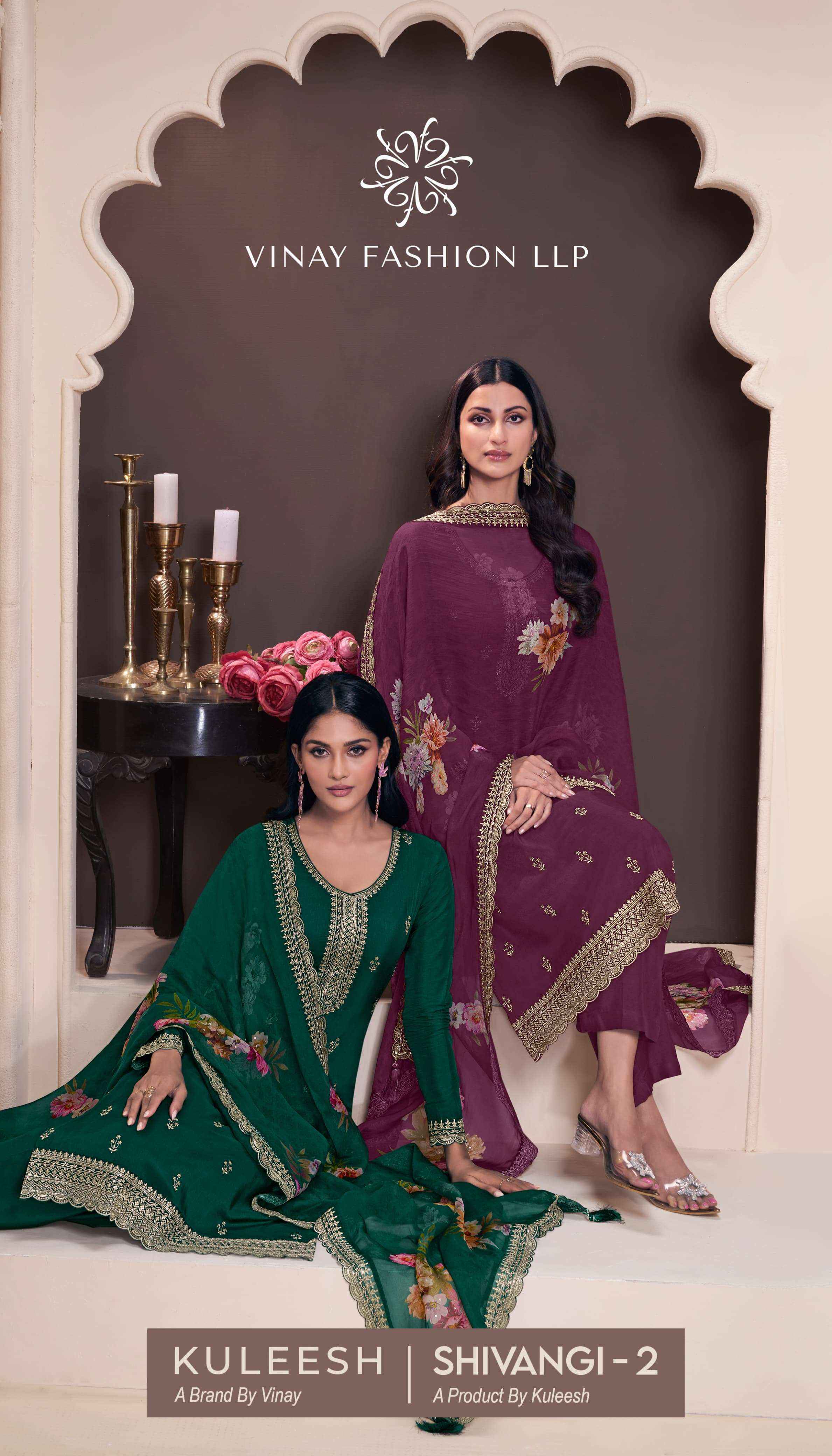 VINAY FASHION KULEESH SHIVANGI VOL 2 SILK EMBBROIDERY DESIGNER SUIT WHOLESALE PRICE ( 4 PCS CATALOG )