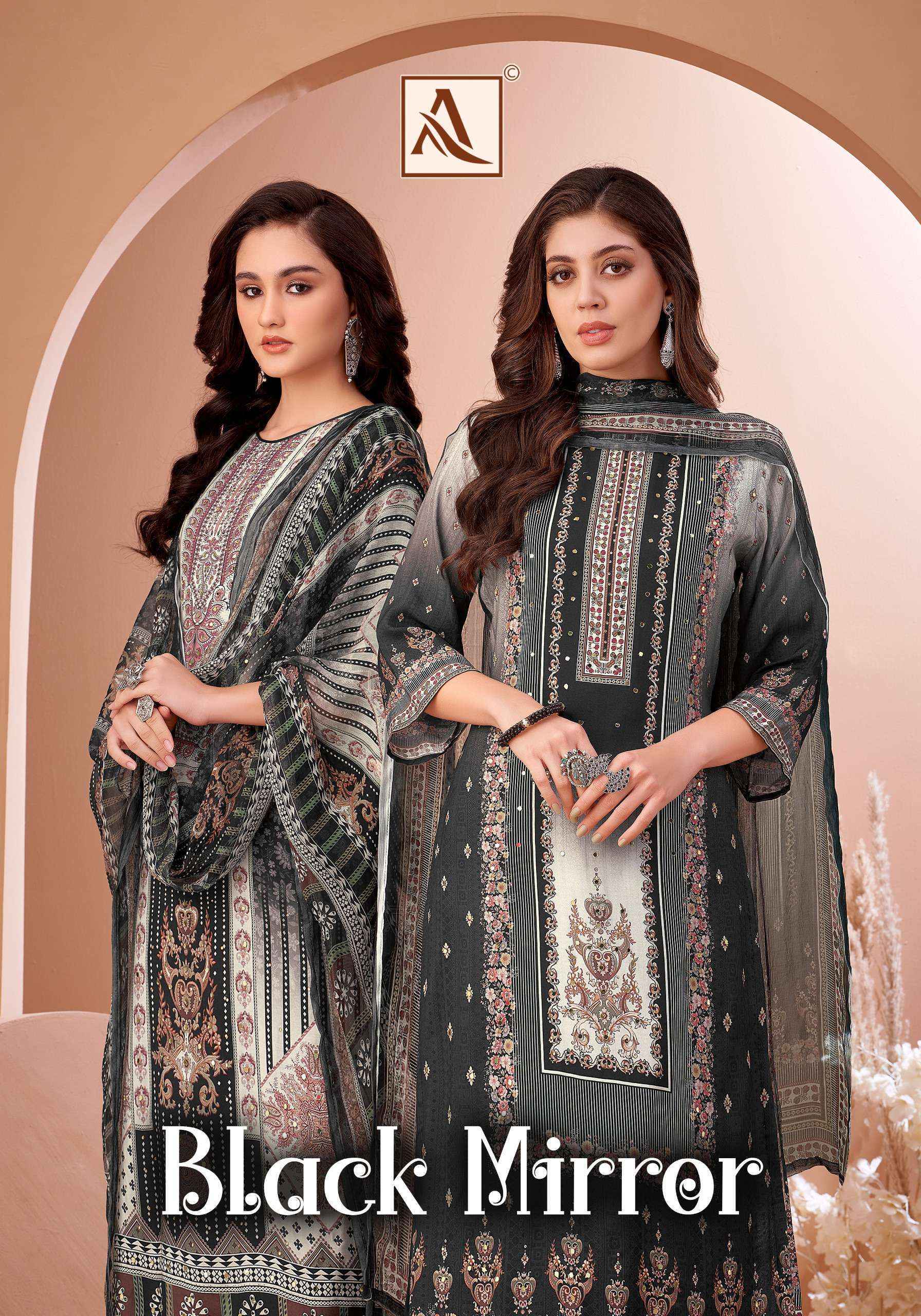 Alok Black Mirror Viscose Muslin Dress Material Wholesale Market Surat ( 8 pcs Catalogue