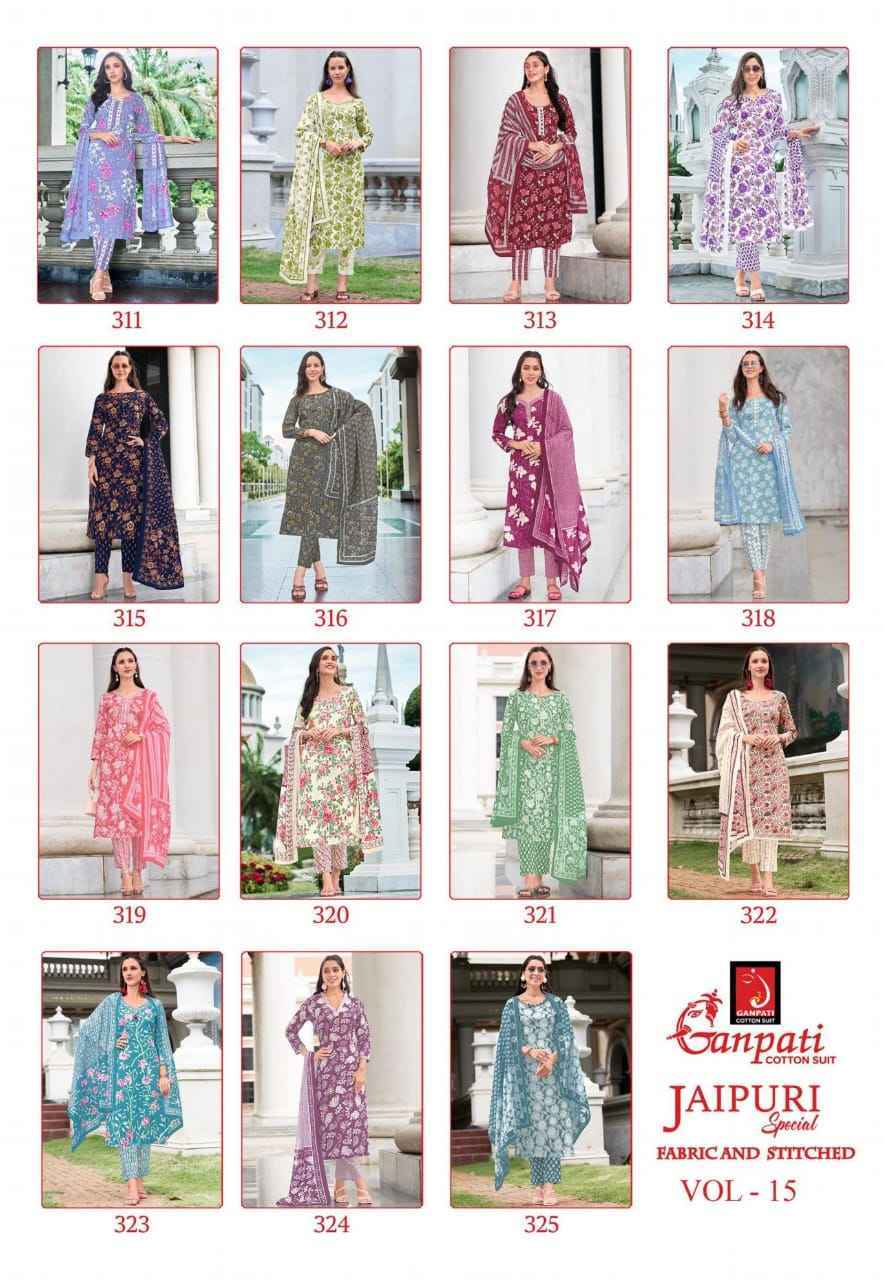 Ganpati Jaipuri Vol 15 Wholesale Cotton Dress Material ( 15 pcs Catalogue