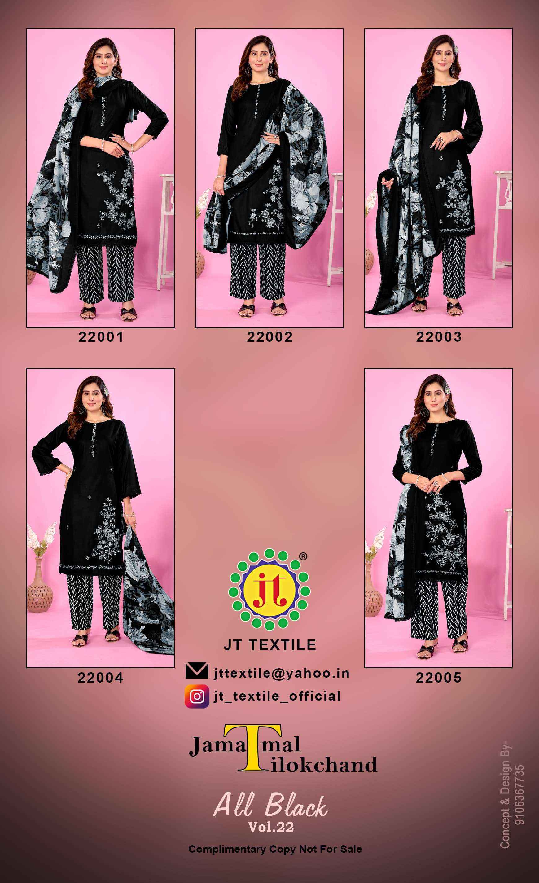 Jt All Black Vol 22 Rayon Dress Material Wholesale Price ( 5 Pcs Catalog )