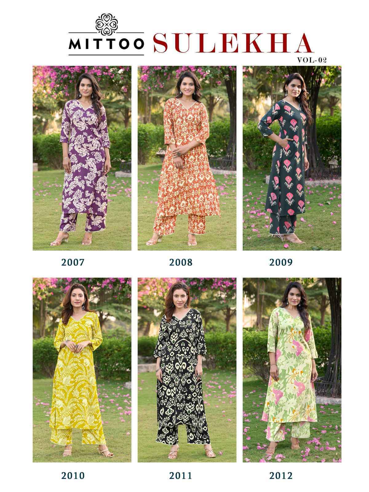 Mittoo Sulekha Vol 2 Rayon Kurti With Bottom New Shopping ( 6 pcs Catalogue