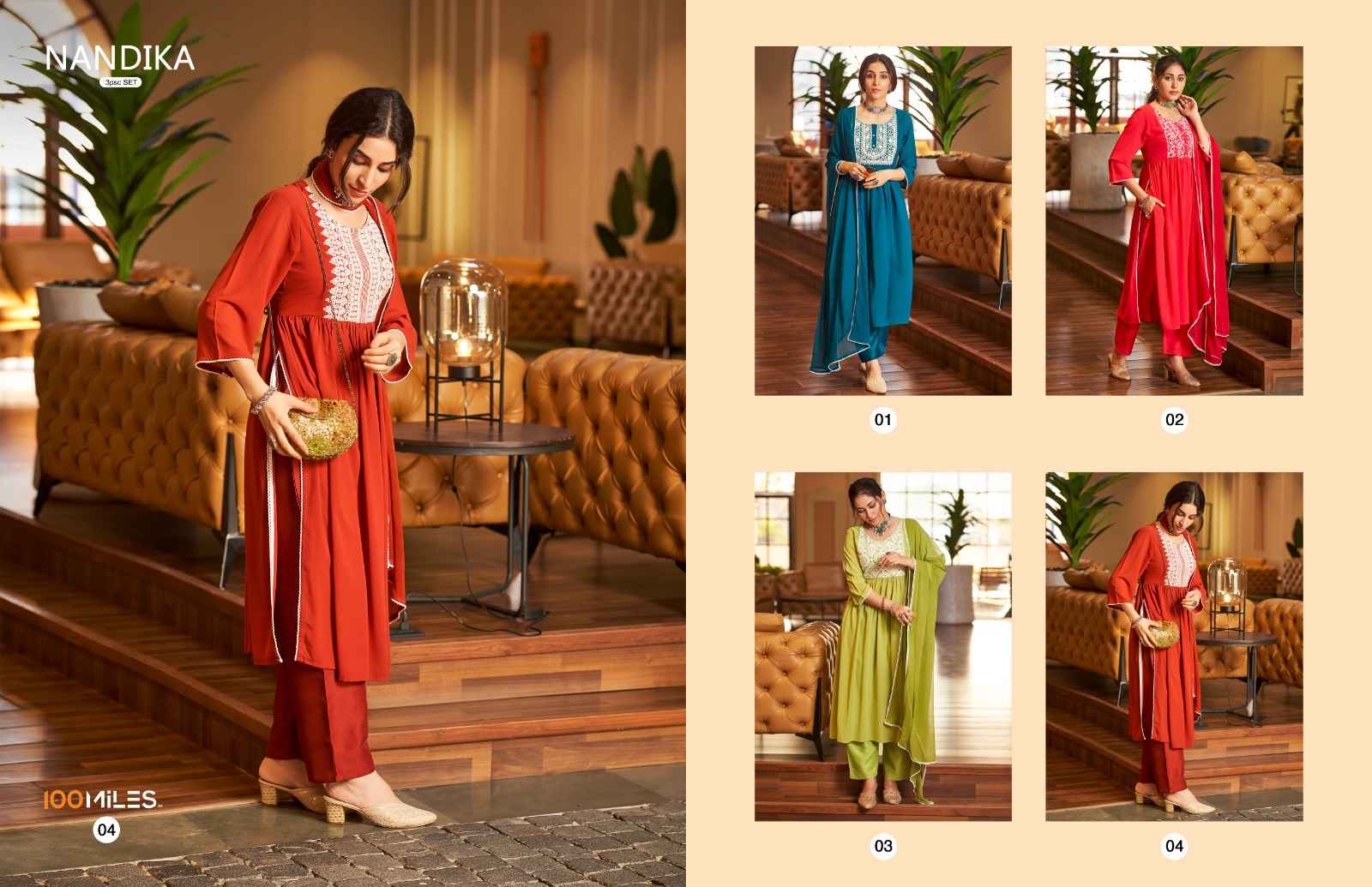 100 MILES NANDIKA GEORGETTE KURTIS CATALOG WHOLESALE FACTORY PRICE