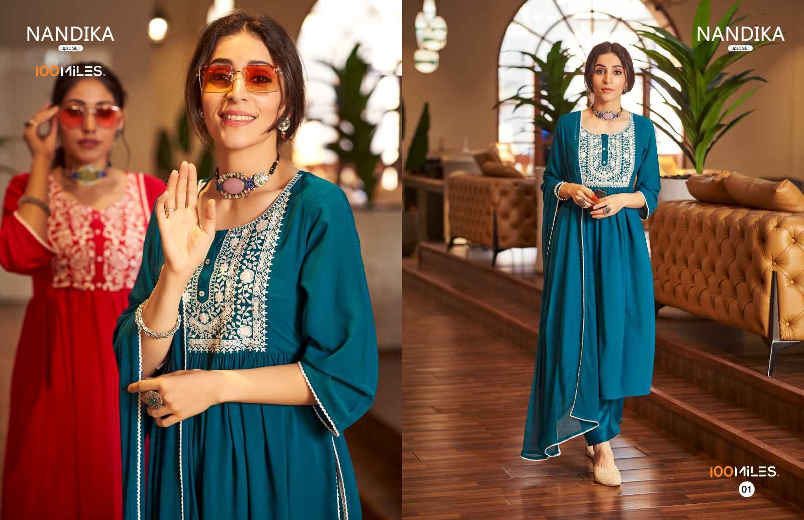 100 MILES NANDIKA GEORGETTE KURTIS CATALOG WHOLESALE FACTORY PRICE