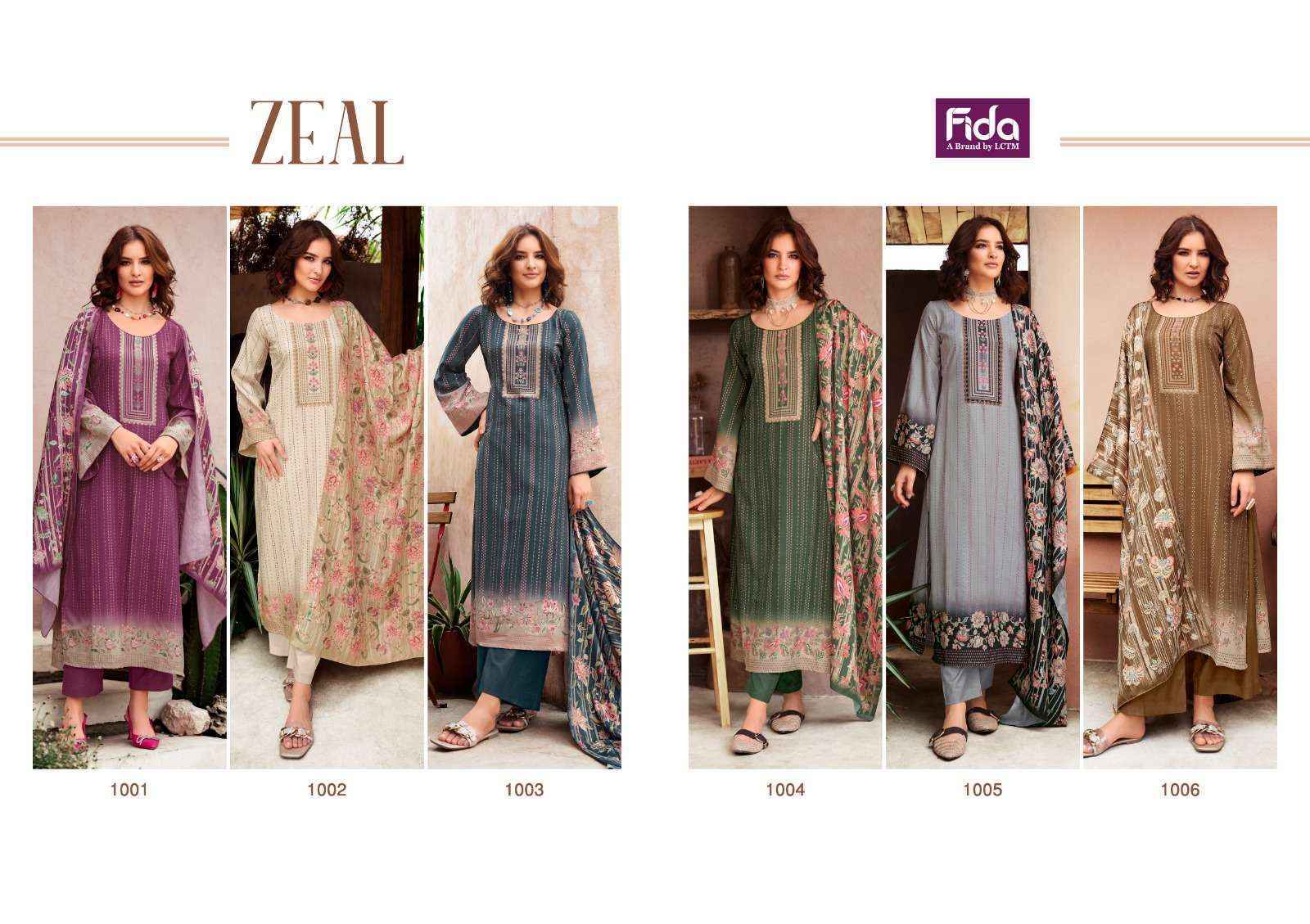 Fida Zeal Pashmina Dress Material 6 pcs Catalohue