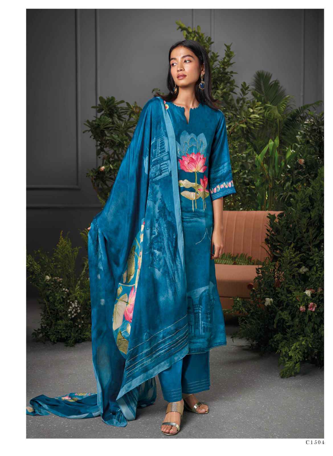 Ganga Eshaal Russian Silk Dress Material Wholesale Factory Price